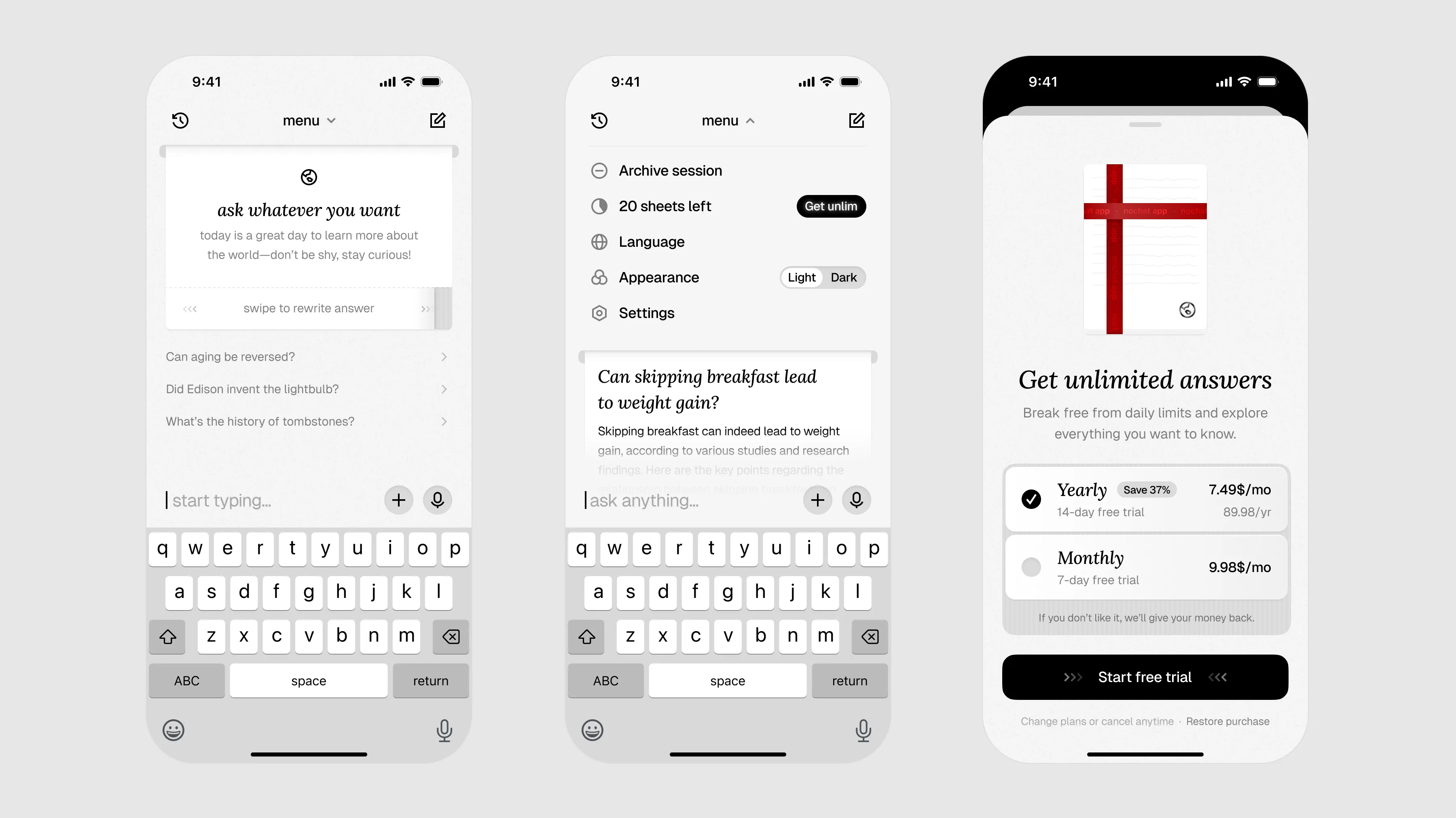 nochat app — screen 2